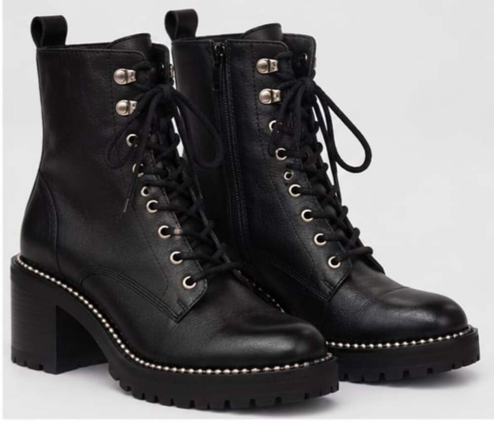 AQUA Ray Black Leather Studded Heeled Combat Boots Size 7.5